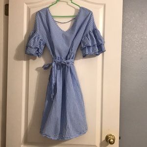 women’s blue cotton gingam dress